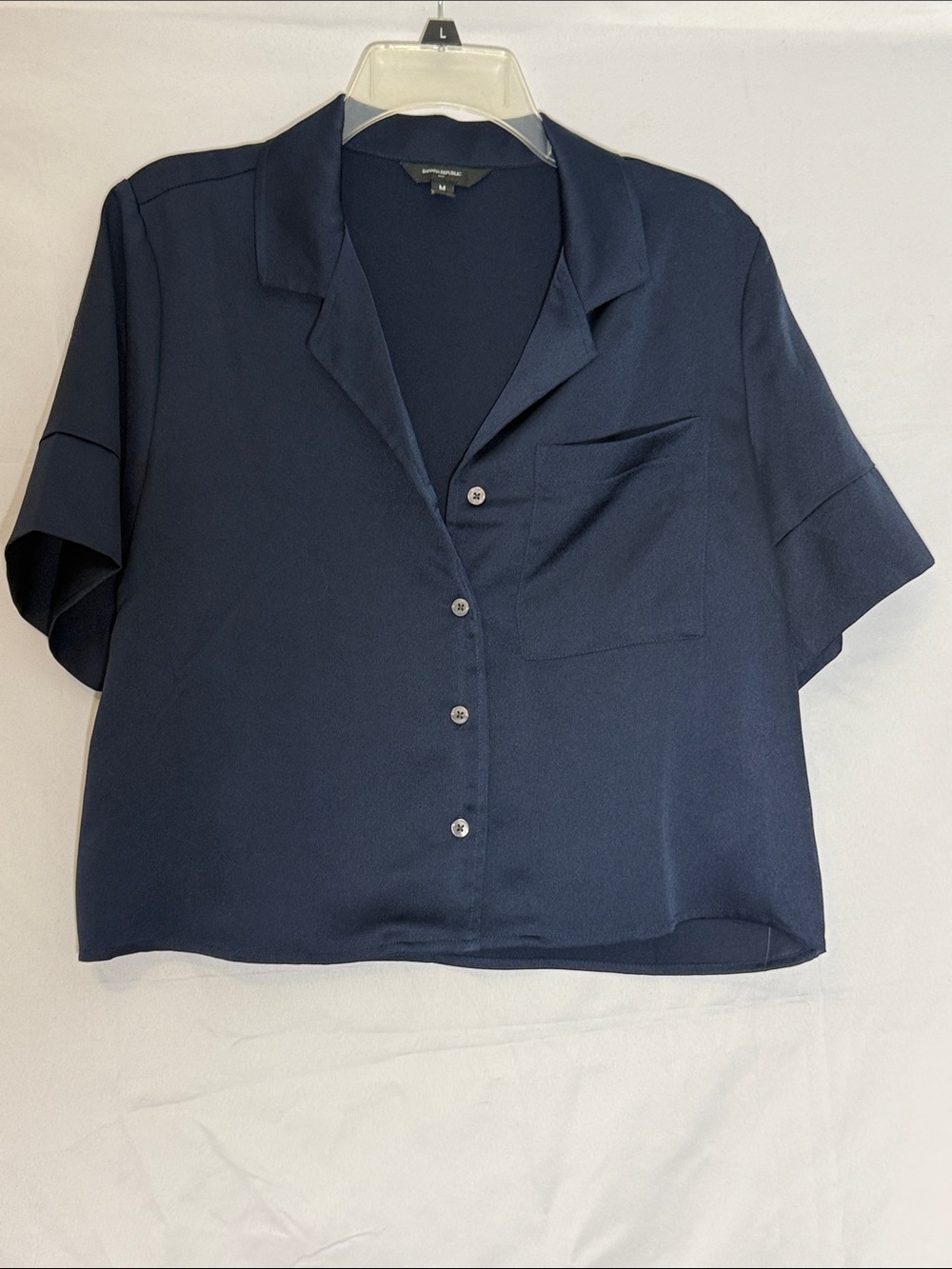 Banana Republic Cropped Navy Short-Sleeve Boxy Button Down Shirt
